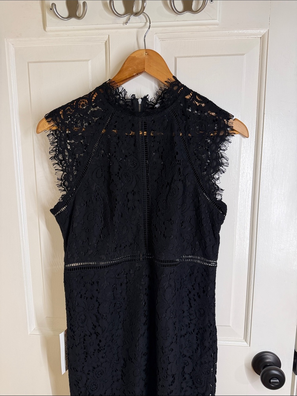 Bardot Black Lace Fringe-Trim Midi Dress